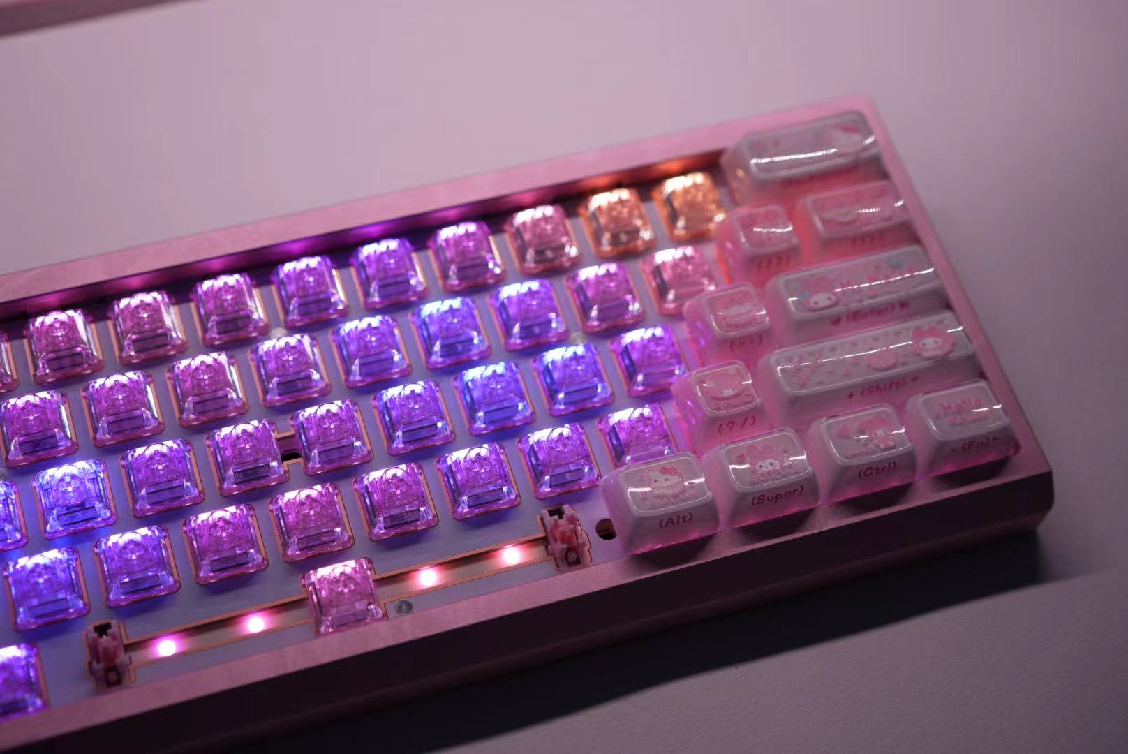 Translucent custom keyboard with purple lighting