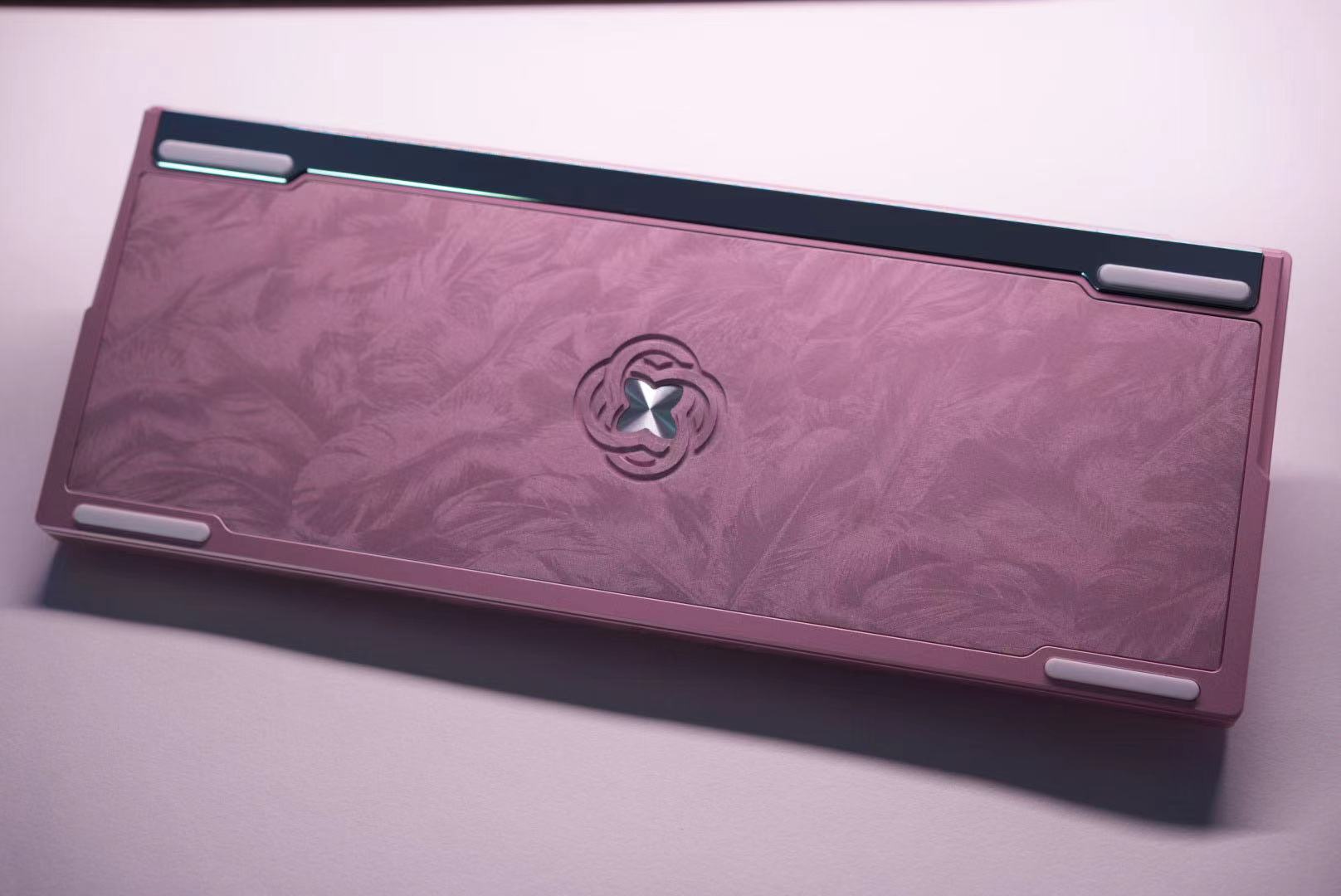 Pink custom keyboard case underside detail